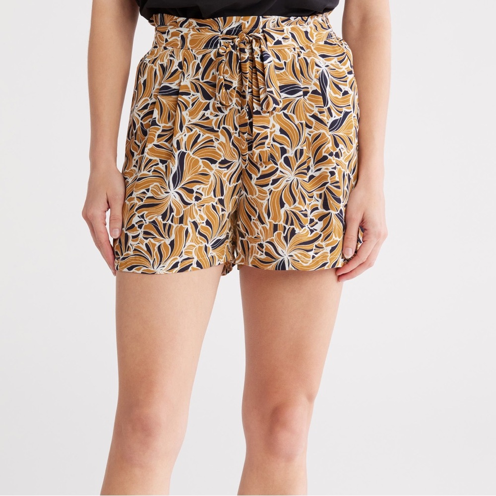 Women's Tie High Waist Shorts Yellow Pattern
